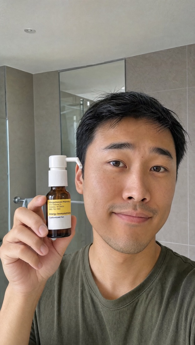 Curex member holding his allergy drops