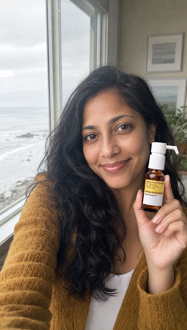 Curex member by the coast holding her drops